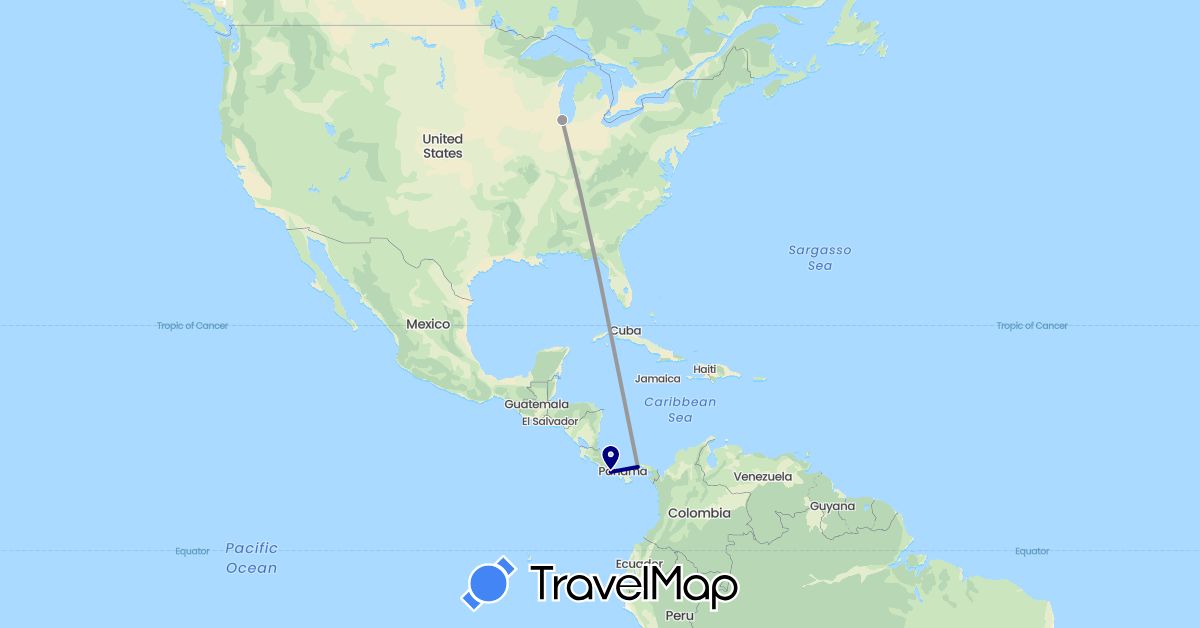 TravelMap itinerary: driving, plane in Panama, United States (North America)